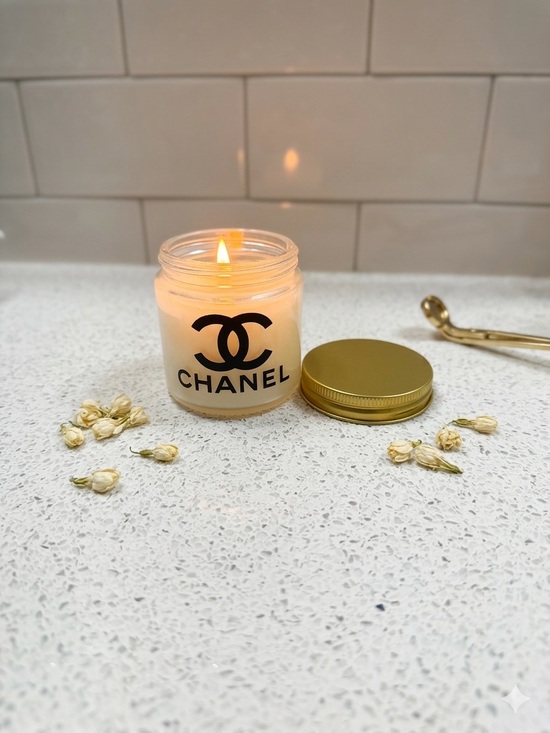 No Label Other - CHANEL Black-Logo White Frosted Glass Jar Candle 🕯️